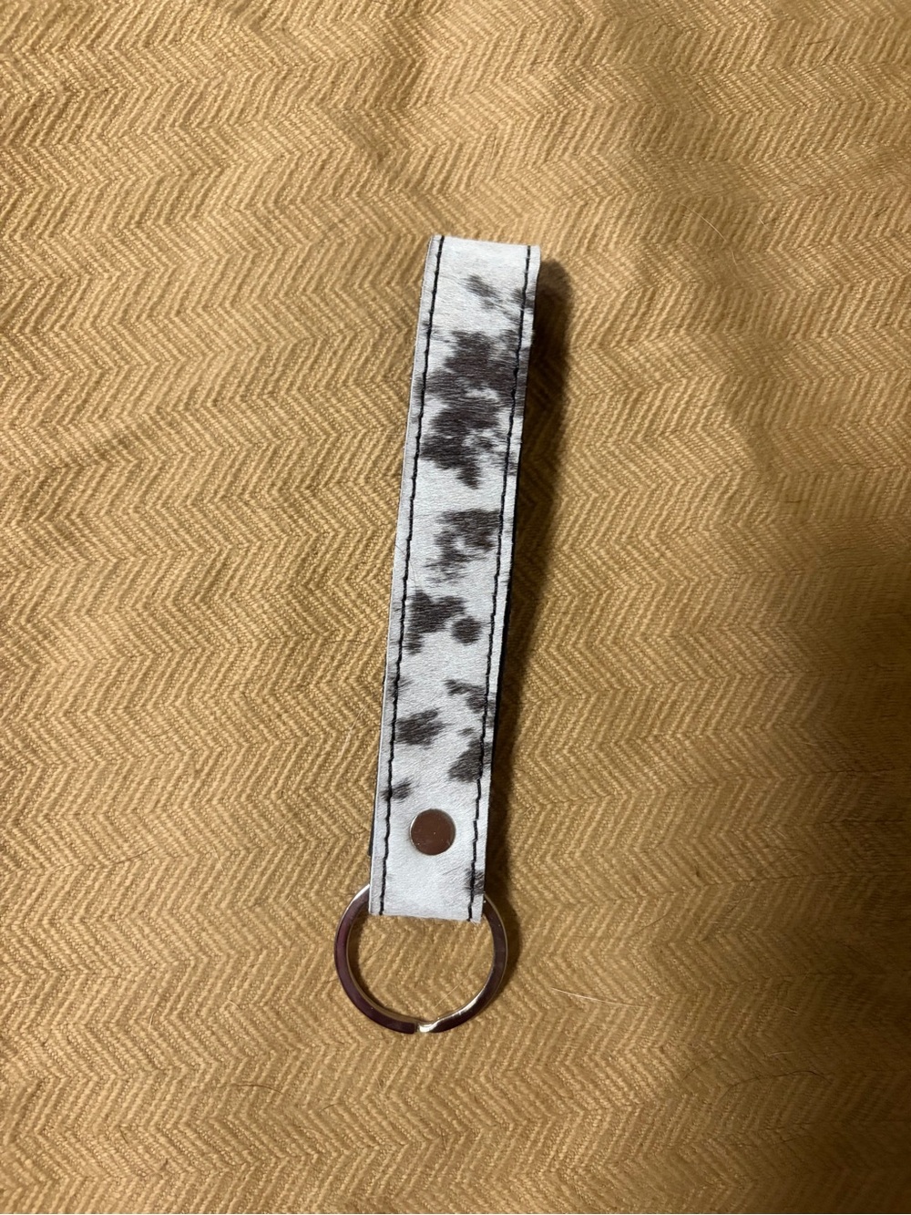 White and Gray Cowhide Key Fob Wristlet -